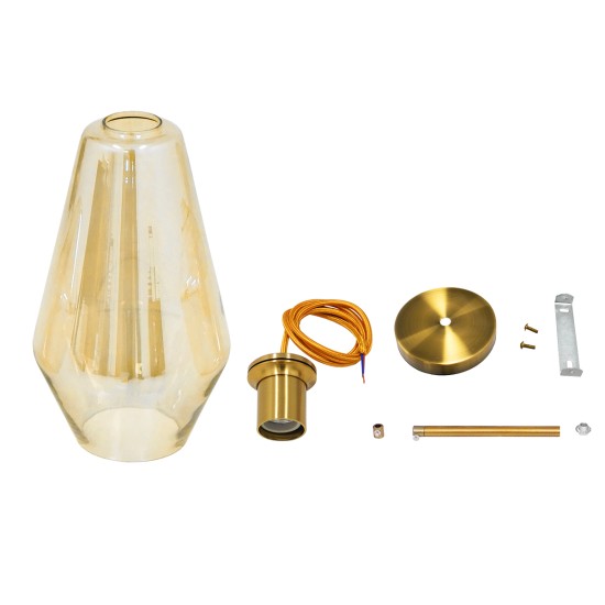 AMARIS 00871 Μοντέρνο Κρεμαστό Φωτιστικό Οροφής με Ντουί 1 x E27 AC 220-240V IP20 - Χρυσό Πλατίνα & Μελί - Μ17 x Π17 x Υ30cm