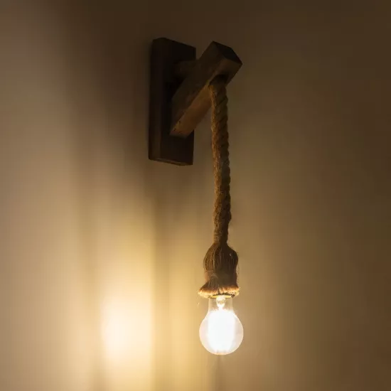 VANITY 00878 Vintage Επιτοίχιο Φωτιστικό Απλίκα Μονόφωτο 1 x E27 IP20 Καφέ Ξύλο με Μπεζ Σχοινί - Μ7 x Π15 x Υ38cm VANITY 00878 Vintage Επιτοίχιο Φωτιστικό Απλίκα Μονόφωτο 1 x E27 IP20 Καφέ Ξύλο με Μπεζ Σχοινί - Μ7 x Π15 x Υ38cm