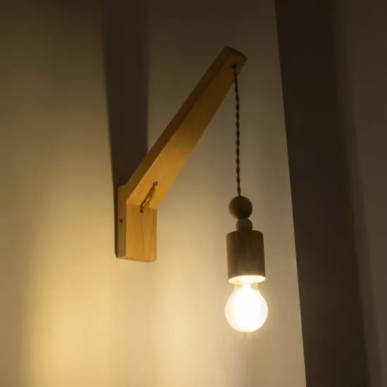 NOVO 00885 Vintage Επιτοίχιο Φωτιστικό Απλίκα Μονόφωτο 1 x E27 IP20 Μπεζ Ξύλο με Μπεζ Σχοινί - Μ7 x Π28 x Υ37cm