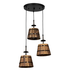 CEBU 00888 Vintage Κρεμαστό Φωτιστικό Οροφής με Ντουί 3 x E27 AC 220-240V IP20 - Καφέ & Μαύρο - Μ40 x Π40 x Y210cm