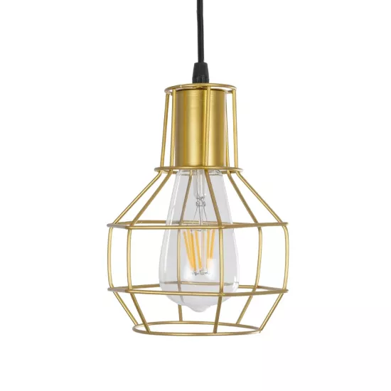 CAGE 00950 Vintage Κρεμαστό Φωτιστικό Οροφής με Ντουί 1 x E27 AC 220-240V IP20 - Χρυσό - Μ15 x Π15 x Y22cm