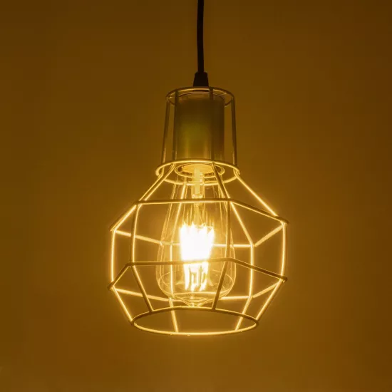 CAGE 00951 Vintage Κρεμαστό Φωτιστικό Οροφής με Ντουί 1 x E27 AC 220-240V IP20 - Ασημί - Μ15 x Π15 x Y22cm