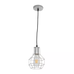 CAGE 00951 Vintage Κρεμαστό Φωτιστικό Οροφής με Ντουί 1 x E27 AC 220-240V IP20 - Ασημί - Μ15 x Π15 x Y22cm