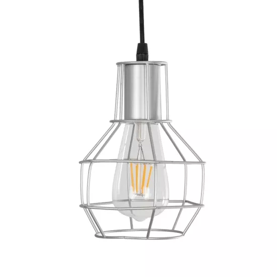 CAGE 00951 Vintage Κρεμαστό Φωτιστικό Οροφής με Ντουί 1 x E27 AC 220-240V IP20 - Ασημί - Μ15 x Π15 x Y22cm