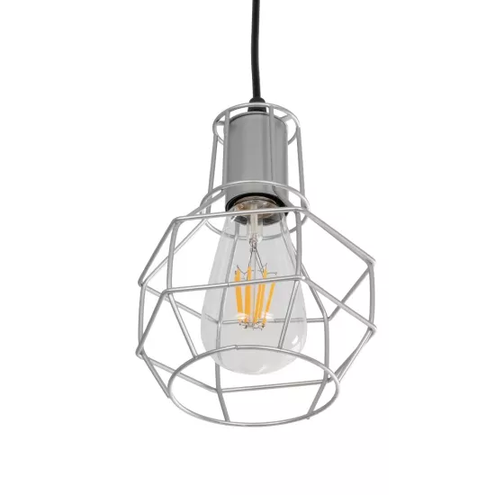 CAGE 00951 Vintage Κρεμαστό Φωτιστικό Οροφής με Ντουί 1 x E27 AC 220-240V IP20 - Ασημί - Μ15 x Π15 x Y22cm