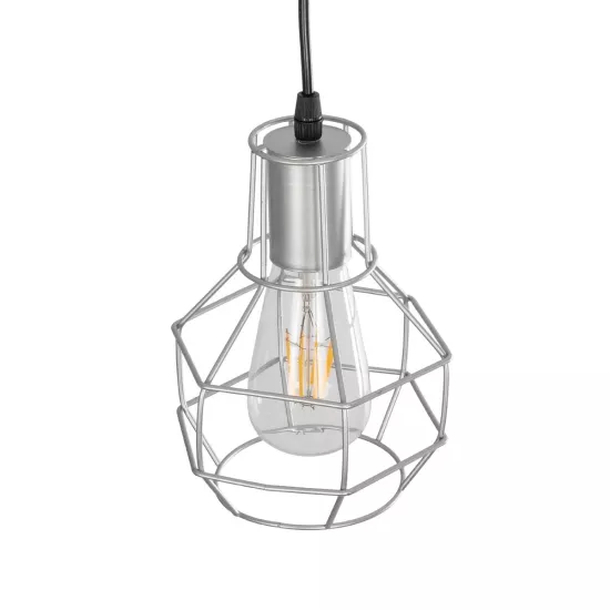 CAGE 00951 Vintage Κρεμαστό Φωτιστικό Οροφής με Ντουί 1 x E27 AC 220-240V IP20 - Ασημί - Μ15 x Π15 x Y22cm