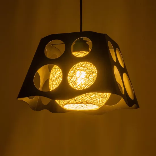 CARTER 00962 Μοντέρνο Κρεμαστό Φωτιστικό Οροφής με Ντουί 1 x E27 AC 220-240V IP20 - Μαύρο & Μπεζ - Μ28 x Π28 x Υ22cm