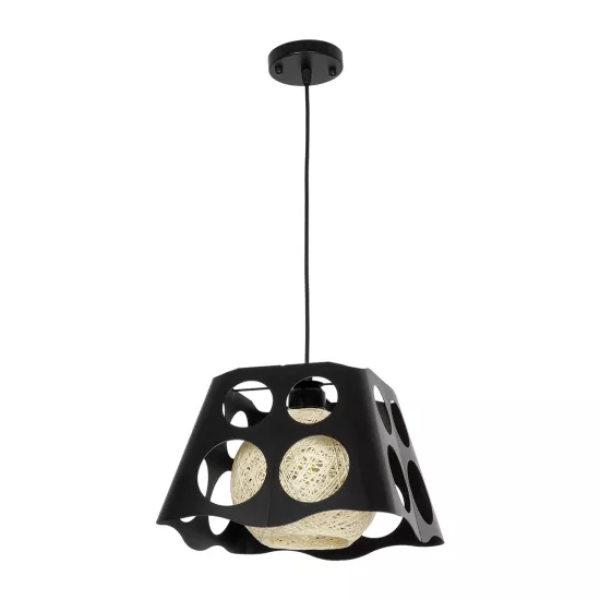 CARTER 00962 Μοντέρνο Κρεμαστό Φωτιστικό Οροφής με Ντουί 1 x E27 AC 220-240V IP20 - Μαύρο & Μπεζ - Μ28 x Π28 x Υ22cm