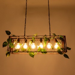 CLARITY 00963 Vintage Κρεμαστό Φωτιστικό Οροφής με Ντουί 6 x E27 AC 220-240V IP20 - Χάλκινο Εφέ Σκουριάς & Πράσινο - Μ78 x Π25 x Υ22cm