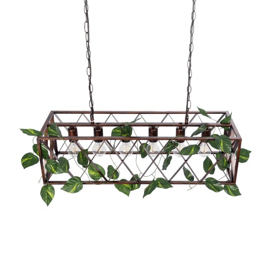 CLARITY 00963 Vintage Κρεμαστό Φωτιστικό Οροφής με Ντουί 6 x E27 AC 220-240V IP20 - Χάλκινο Εφέ Σκουριάς & Πράσινο - Μ78 x Π25 x Υ22cm