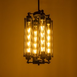 TUBING 01013 Vintage Κρεμαστό Φωτιστικό Οροφής με Ντουί 4 x E27 AC 220-240V IP20 - Μαύρο - Μ27 x Π27 x Y47cm