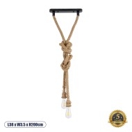 ROPE 01019 Vintage Industrial Κρεμαστό Φωτιστικό Οροφής Δίφωτο 2 x E27 AC220-240V IP20 - Μ38 x Π35.5 x Υ200cm - Μπεζ με 2 Μέτρα Σχοινί Τριχιά - 5 Χρόνια Εγγυηση