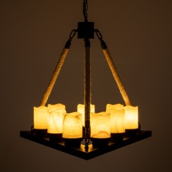 DOME 10001021 Vintage Κρεμαστό Φωτιστικό Οροφής με Ντουί 9 x E27 AC 220-240V IP20 - Μπεζ & Μαύρο - Μ68 x Π60 x Υ50cm