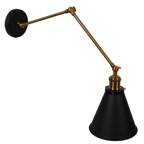 CRUCE 01037 Vintage Φωτιστικό Τοίχου - Απλίκα με Ντουί 1 x E27 AC 220-240V IP20 - Μαύρο & Χρυσό - Μ19 x Π63 x Υ77cm