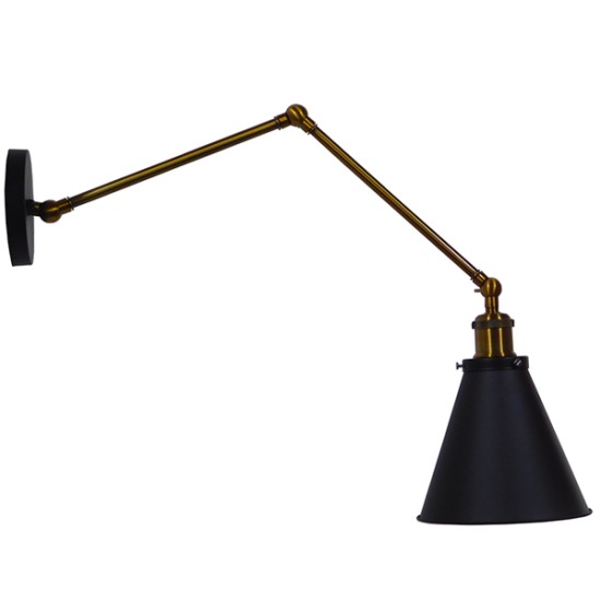 CRUCE 01037 Vintage Φωτιστικό Τοίχου - Απλίκα με Ντουί 1 x E27 AC 220-240V IP20 - Μαύρο & Χρυσό - Μ19 x Π63 x Υ77cm