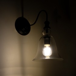 LILLY 01064 Vintage Φωτιστικό Τοίχου - Απλίκα με Ντουί 1 x E27 AC 220-240V IP20 - Μαύρο & Διάφανο - Μ38 x Π20 x Υ37cm