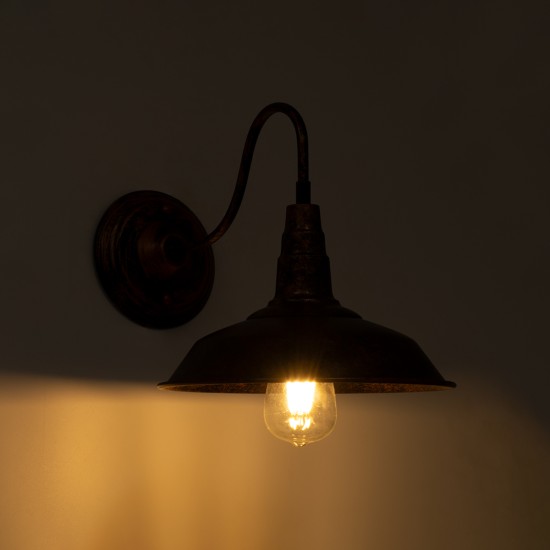 RAY 01067 Vintage Φωτιστικό Τοίχου - Απλίκα με Ντουί 1 x E27 AC 220-240V IP20 - Χάλκινο Εφέ Σκουριάς - Μ26 x Π37 x Υ32cm