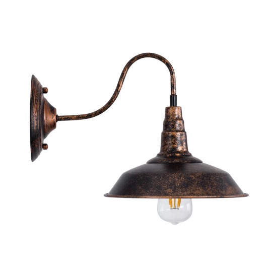 RAY 01067 Vintage Φωτιστικό Τοίχου - Απλίκα με Ντουί 1 x E27 AC 220-240V IP20 - Χάλκινο Εφέ Σκουριάς - Μ26 x Π37 x Υ32cm