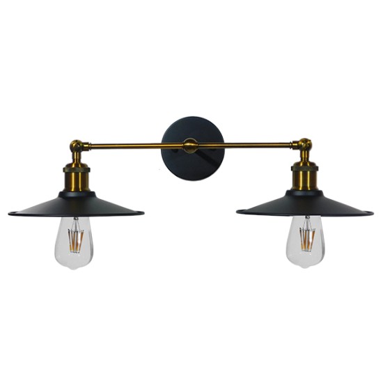 MINIMALL 01069 Vintage Φωτιστικό Τοίχου - Απλίκα με Ντουί 2 x E27 AC 220-240V IP20 - Μαύρο & Χρυσό - Μ30 x Π60 x Υ18cm