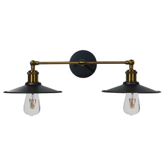 MINIMALL 01069 Vintage Φωτιστικό Τοίχου - Απλίκα με Ντουί 2 x E27 AC 220-240V IP20 - Μαύρο & Χρυσό - Μ30 x Π60 x Υ18cm