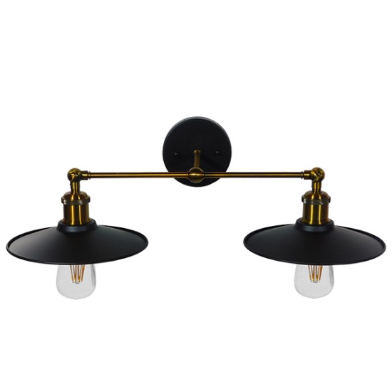 MINIMALL 01069 Vintage Φωτιστικό Τοίχου - Απλίκα με Ντουί 2 x E27 AC 220-240V IP20 - Μαύρο & Χρυσό - Μ30 x Π60 x Υ18cm