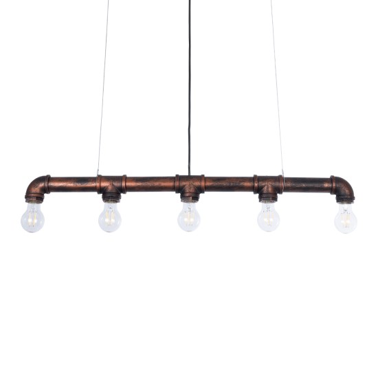 CANAL 01070 Vintage Κρεμαστό Φωτιστικό Οροφής με Ντουί 5 x E27 AC 220-240V IP20 - Χάλκινο Εφέ Σκουριάς - Μ88 x Π5 x Υ7cm