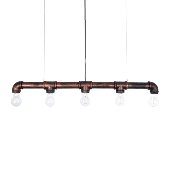 CANAL 01070 Vintage Κρεμαστό Φωτιστικό Οροφής με Ντουί 5 x E27 AC 220-240V IP20 - Χάλκινο Εφέ Σκουριάς - Μ88 x Π5 x Υ7cm
