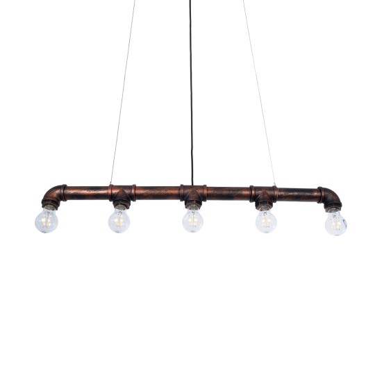 CANAL 01070 Vintage Κρεμαστό Φωτιστικό Οροφής με Ντουί 5 x E27 AC 220-240V IP20 - Χάλκινο Εφέ Σκουριάς - Μ88 x Π5 x Υ7cm