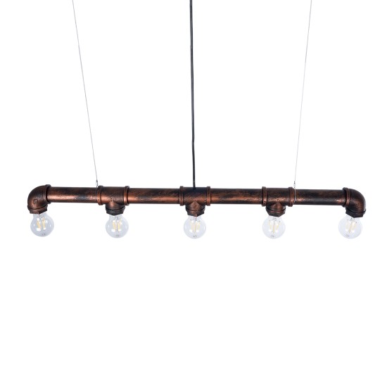 CANAL 01070 Vintage Κρεμαστό Φωτιστικό Οροφής με Ντουί 5 x E27 AC 220-240V IP20 - Χάλκινο Εφέ Σκουριάς - Μ88 x Π5 x Υ7cm