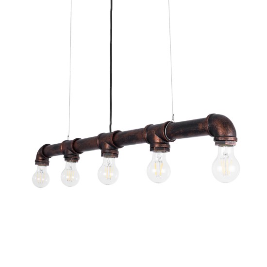 CANAL 01070 Vintage Κρεμαστό Φωτιστικό Οροφής με Ντουί 5 x E27 AC 220-240V IP20 - Χάλκινο Εφέ Σκουριάς - Μ88 x Π5 x Υ7cm