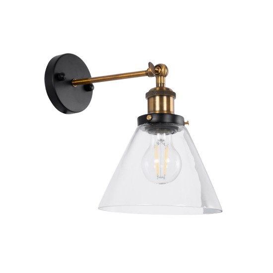 BINGLEY 01074 Vintage Φωτιστικό Τοίχου - Απλίκα με Ντουί 1 x E27 AC 220-240V IP20 - Διάφανο & Χρυσό - Μ18 x Π28 x Υ25cm