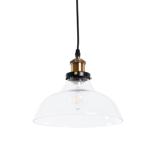 WICKHAM 01075 Vintage Κρεμαστό Φωτιστικό Οροφής με Ντουί 1 x E27 AC 220-240V IP20 - Διάφανο & Χρυσό - Μ24.5 x Π24.5 x Υ15cm