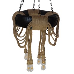 MARBELLA 01116 Vintage Κρεμαστό Φωτιστικό Οροφής με Ντουί 8 x E27 AC 220-240V IP20 - Μαύρο & Μπεζ - Μ60 x Π60 x Υ60cm