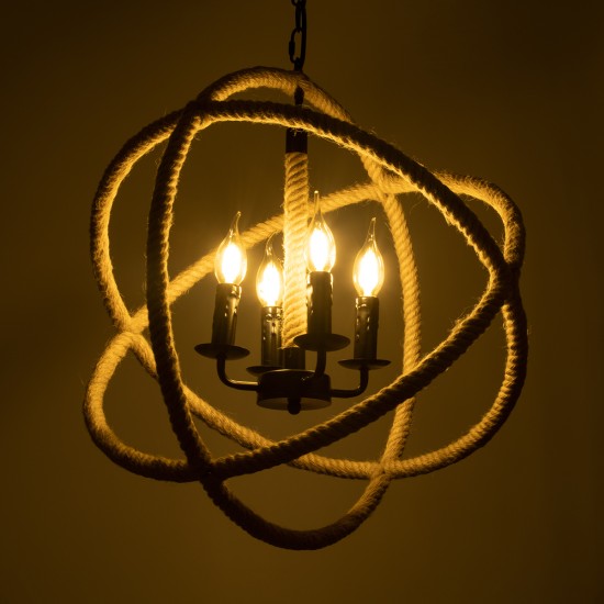 VITRUVIAN 01141 Boho Κρεμαστό Φωτιστικό Οροφής με Ντουί 4 x E14 AC 220-240V IP20 - Μαύρο & Μπεζ - Μ53 x Π53 x Υ53cm