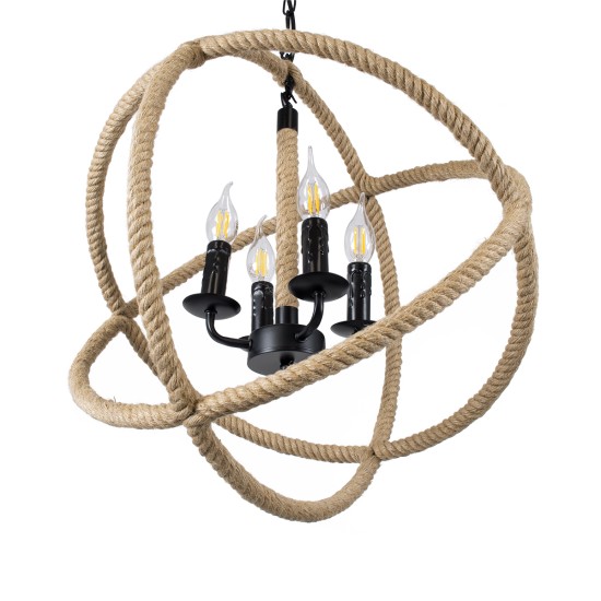 VITRUVIAN 01141 Boho Κρεμαστό Φωτιστικό Οροφής με Ντουί 4 x E14 AC 220-240V IP20 - Μαύρο & Μπεζ - Μ53 x Π53 x Υ53cm