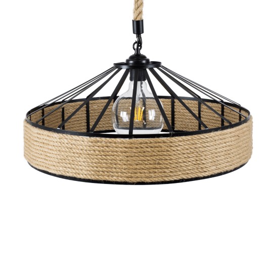 POLI 01147 Vintage Κρεμαστό Φωτιστικό Καμπάνα Μονόφωτο 1 x E27 IP20 Μαύρο Μέταλλο με Μπεζ Σχοινί - Μ40 x Π40 x Υ32cm POLI 01147 Vintage Κρεμαστό Φωτιστικό Καμπάνα Μονόφωτο 1 x E27 IP20 Μαύρο Μέταλλο με Μπεζ Σχοινί - Μ40 x Π40 x Υ32cm