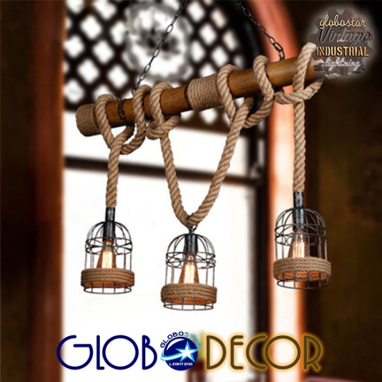 LILO 01149 Vintage Κρεμαστό Φωτιστικό Ράγα Τρίφωτο 3 x E27 IP20 Καφέ Ξύλο με Μπεζ Σχοινί Μ80 x Π15 x Υ100cm LILO 01149 Vintage Κρεμαστό Φωτιστικό Ράγα Τρίφωτο 3 x E27 IP20 Καφέ Ξύλο με Μπεζ Σχοινί Μ80 x Π15 x Υ100cm