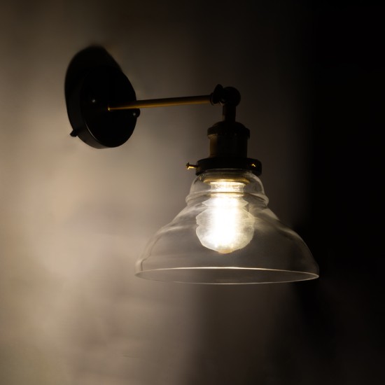 BINGLEY 01159 Vintage Φωτιστικό Τοίχου - Απλίκα με Ντουί 1 x E27 AC 220-240V IP20 - Διάφανο & Χρυσό - Μ19 x Π30 x Υ24cm