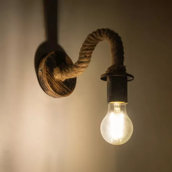 DAKER 01184 Vintage Επιτοίχιο Φωτιστικό Απλίκα Μονόφωτο 1 x E27 IP20 Χάλκινο Μέταλλο Με Μπεζ Σχοινί - Μ21 x Π12 x Υ16cm DAKER 01184 Vintage Επιτοίχιο Φωτιστικό Απλίκα Μονόφωτο 1 x E27 IP20 Χάλκινο Μέταλλο Με Μπεζ Σχοινί - Μ20 x Π10 x Υ15cm