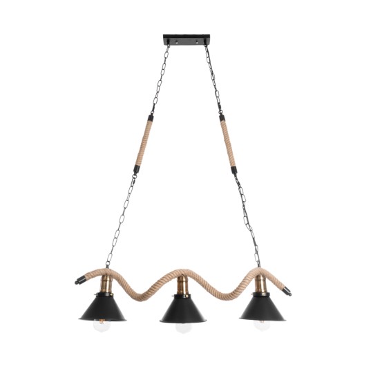 TYMEN 01189 Boho Κρεμαστό Φωτιστικό Οροφής με Ντουί 3 x E27 AC 220-240V IP20 - Μαύρο & Μπεζ - Μ85 x Π18.5 x Υ20cm