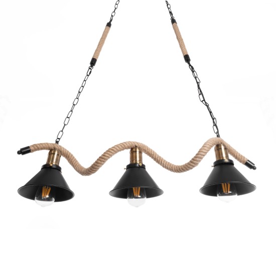 TYMEN 01189 Boho Κρεμαστό Φωτιστικό Οροφής με Ντουί 3 x E27 AC 220-240V IP20 - Μαύρο & Μπεζ - Μ85 x Π18.5 x Υ20cm