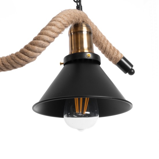 TYMEN 01189 Boho Κρεμαστό Φωτιστικό Οροφής με Ντουί 3 x E27 AC 220-240V IP20 - Μαύρο & Μπεζ - Μ85 x Π18.5 x Υ20cm