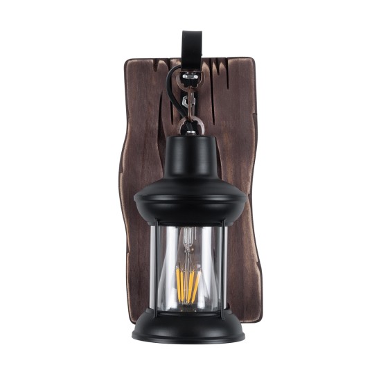 BRASRA 01204 Vintage Φωτιστικό Τοίχου - Απλίκα με Ντουί 1 x E27 AC 220-240V IP20 - Καφέ & Μαύρο - Μ15 x Π20 x Υ30cm