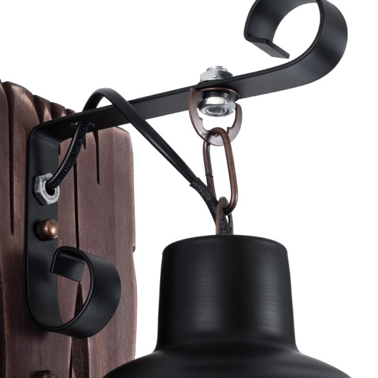 BRASRA 01204 Vintage Φωτιστικό Τοίχου - Απλίκα με Ντουί 1 x E27 AC 220-240V IP20 - Καφέ & Μαύρο - Μ15 x Π20 x Υ30cm