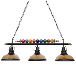 BILLIARD SERIES 01280 Vintage Κρεμαστό Φωτιστικό Οροφής με Ντουί 3 x E27 AC 220-240V IP20 - Μαύρο & Μελί - Μ96 x Π25 x Υ30cm