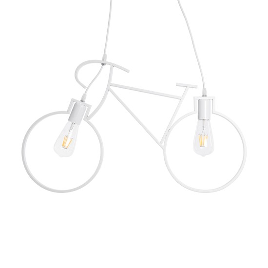 BIKE WHITE 01300 Vintage Κρεμαστό Φωτιστικό Οροφής Δίφωτο 2 x E27 Λευκό Μεταλλικό Μ67 x Π1.5 x Υ41cm