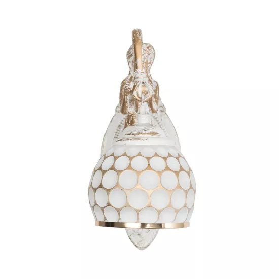MERMAID 01317 Vintage Επιτοίχιο Φωτιστικό Απλίκα Μονόφωτο 1 x E27 IP20 Λευκό Γυαλί με Λευκό & Χρυσό Μέταλλο - Μ28 x Π14 x Υ24cm