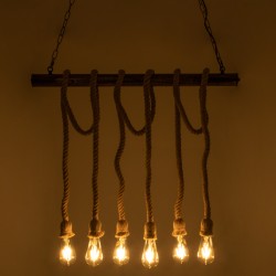 RAILROAD 01379 Vintage Κρεμαστό Φωτιστικό Οροφής με Ντουί 6 x E27 AC 220-240V IP20 - Μπεζ & Χάλκινο - Μ80 x Π4 x Y55cm