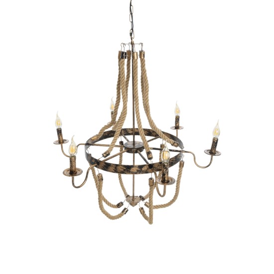 VICTORIAN 01404 Vintage Κρεμαστό Φωτιστικό Οροφής με Ντουί 6 x E14 AC 220-240V IP20 - Χάλκινο Εφέ Σκουριάς & Μπεζ - Μ85 x Π85 x Υ85cm