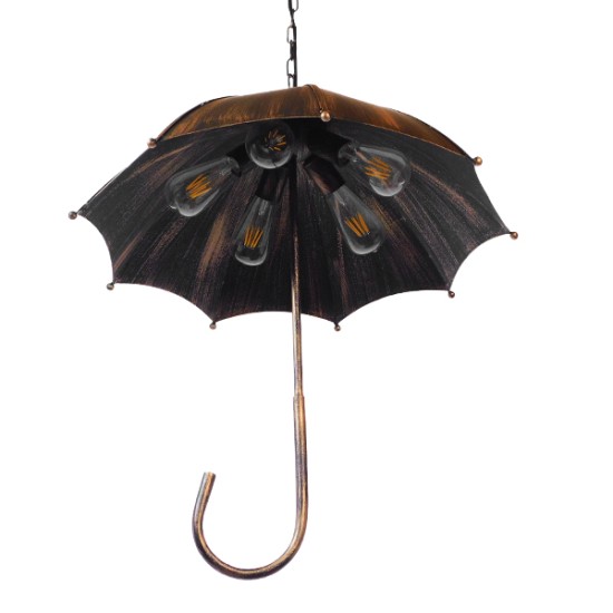 UMBRELLA 01406 Vintage Industrial Κρεμαστό Φωτιστικό Οροφής Πολύφωτο 5 x E27 Μαύρο Καφέ Σκουριά Μεταλλικό Φ58 x Υ60cm